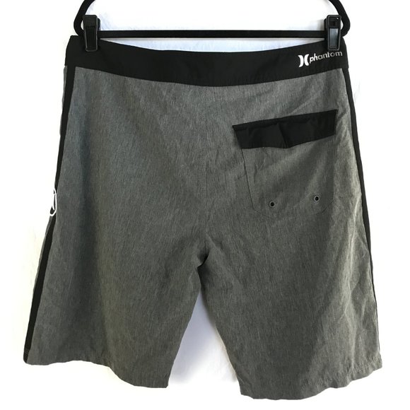 Hurley Board Shorts Men Size 34 Gray Phantom Tie Waist Back Pocket Beach Casual - Picture 2 of 14
